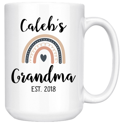 Grandma Rainbow Mug, Personalized Grandmother Gift with Grandchild Name