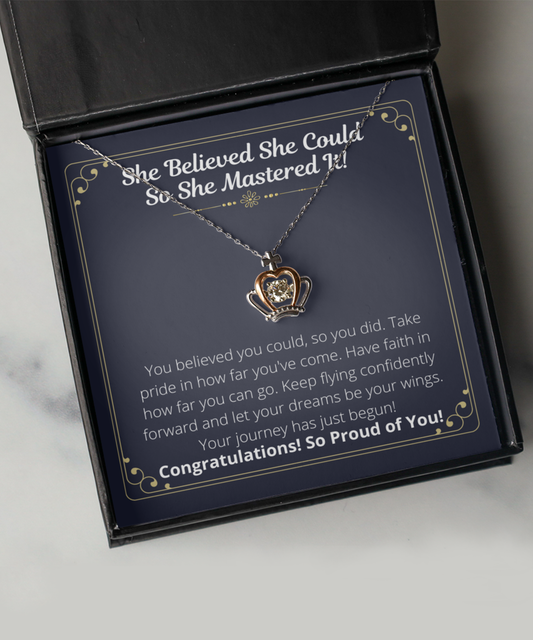 She Believed She Could So She Did Graduation Crown Necklace, Masters Degree, PHD Gift for Daughter, Granddaughter, College Graduation Jewelry