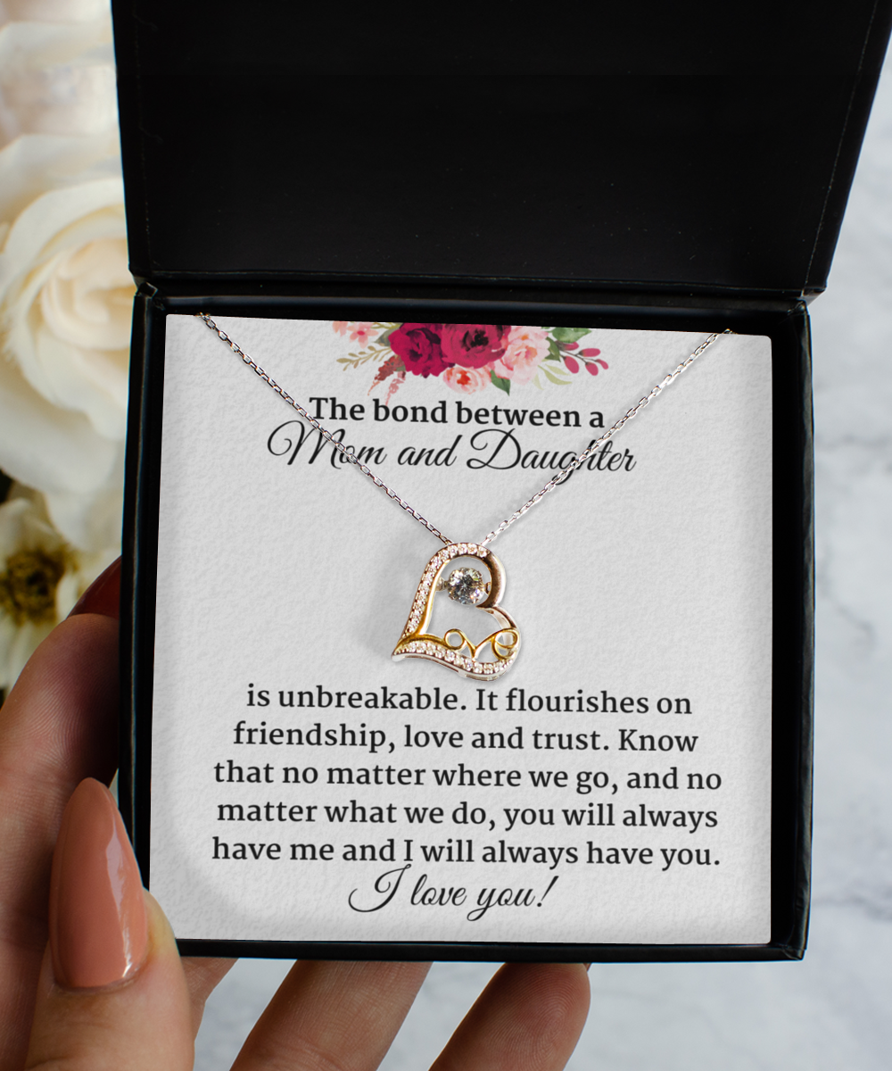 The Bond Between a Mom and Daughter Love Heart Necklace, Jewelry for Daughter Birthday, Christmas, Graduation for Her, Mother Gifts