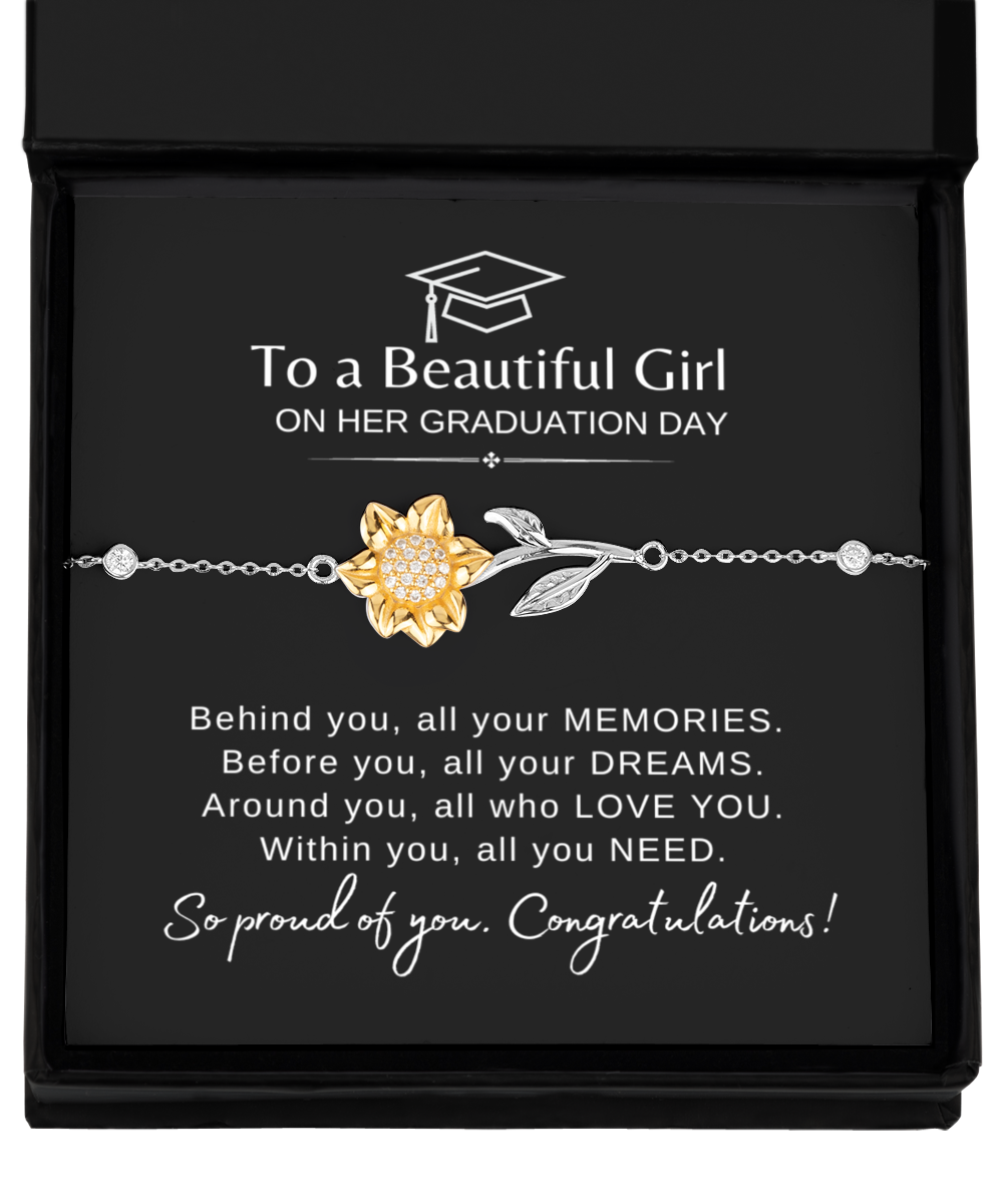 To A Beautiful Girl on Her Graduation Day Sunflower Bracelet, Congrats Grad Gift for Her