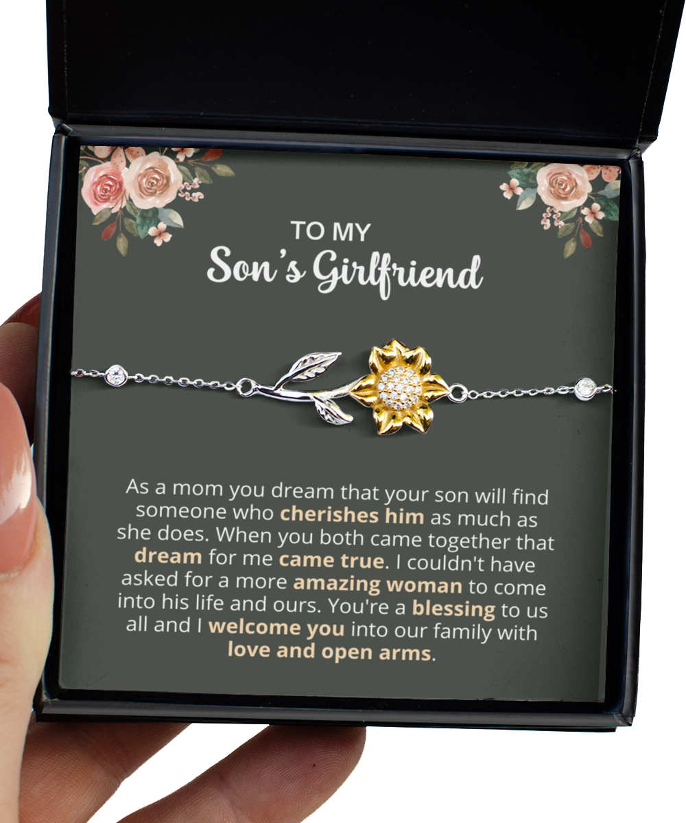 To My Son's Girlfriend Sunflower Bracelet, Bonus Daughter Birthday, Christmas Gifts from Boyfriend's Mom, Future Daughter in Law Jewelry