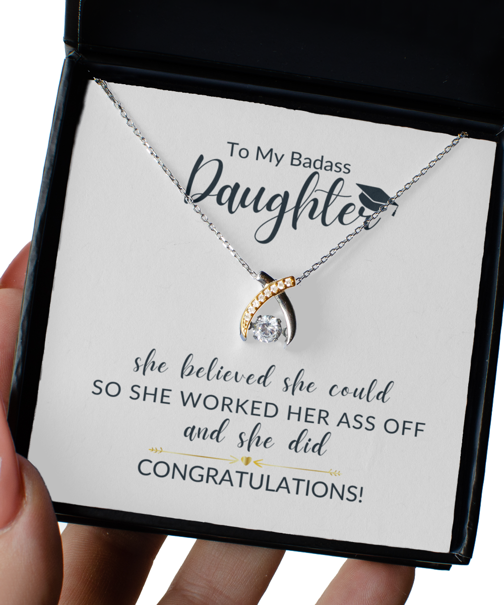 To My Badass Daughter Wishbone Necklace