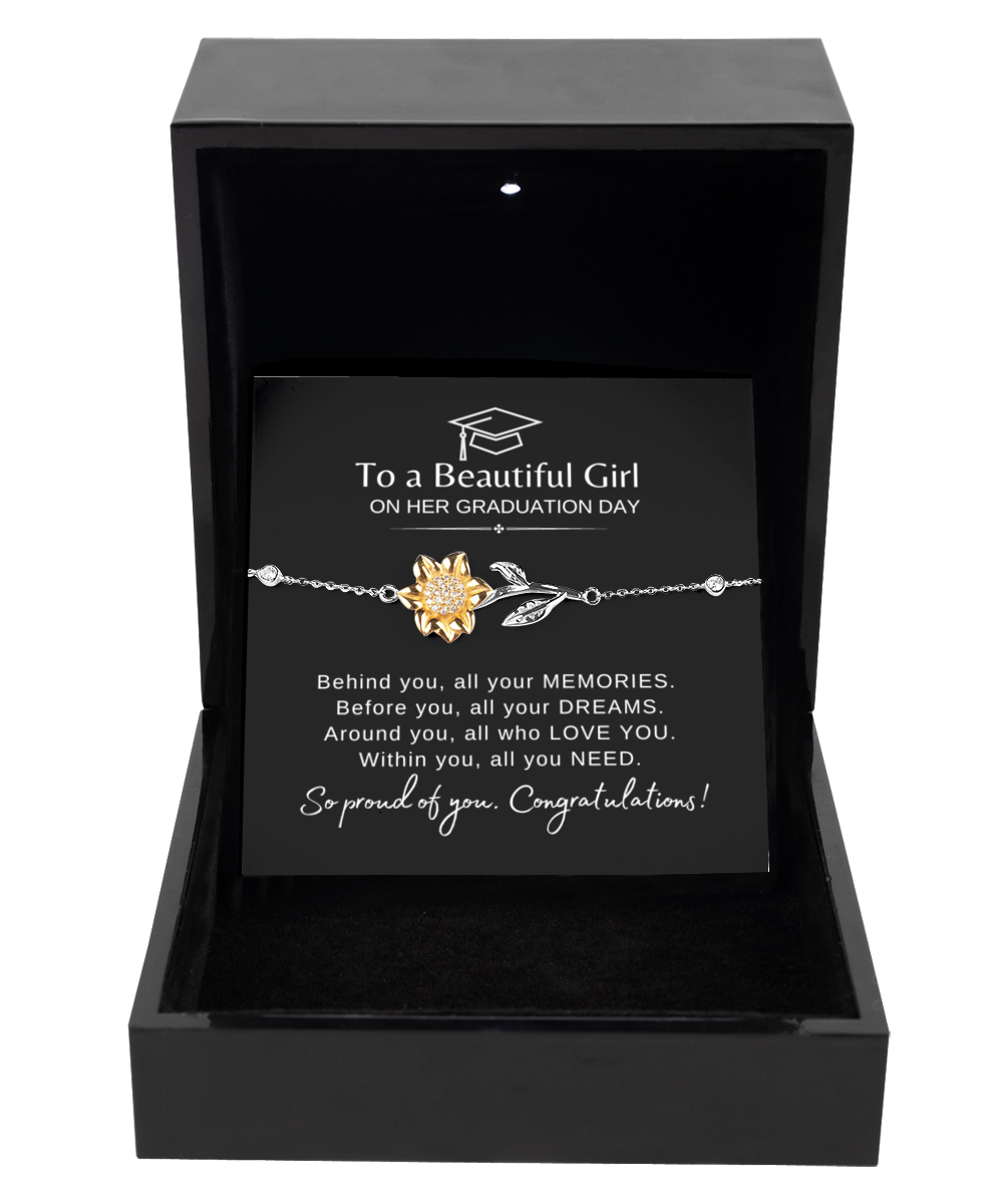 To A Beautiful Girl on Her Graduation Day Sunflower Bracelet, Congrats Grad Gift for Her