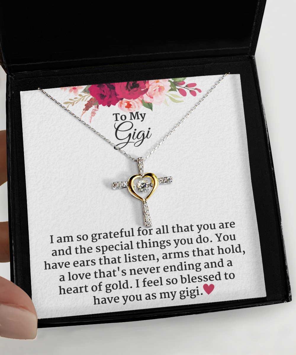 Gigi You Are a Blessing Cross Necklace Sterling Silver from Granddaughter or Grandson, Mom or Mother in Law Jewelry for Christmas, Birthday