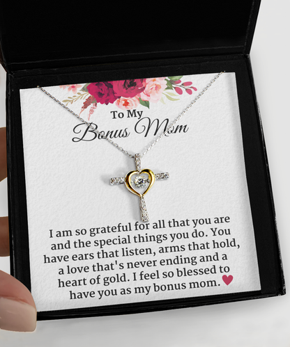 Bonus Mom You Are a Blessing Cross Necklace Sterling Silver from Bonus Daughter, Stepmom Jewelry for Birthday, Christmas, Mother's Day