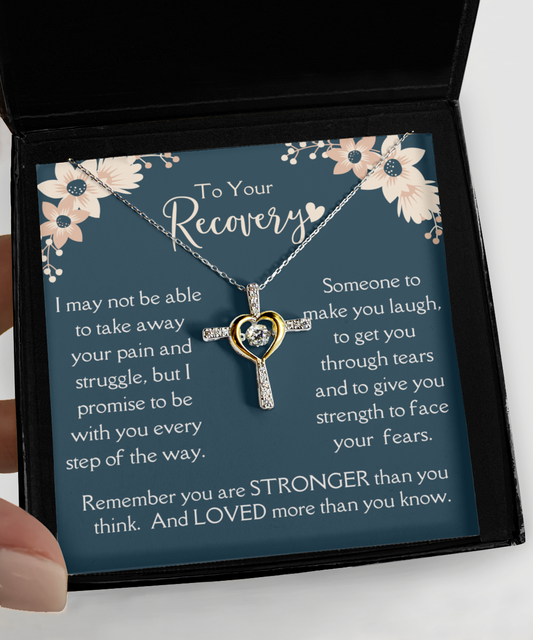 To Your Recovery Sterling Silver Cross Necklace, AA Sobriety, Cancer Recovery, Addiction Jewelry for Woman, Eating Disorder, Trauma