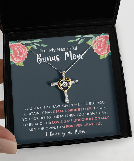 Beautiful Bonus Mom Cross Necklace