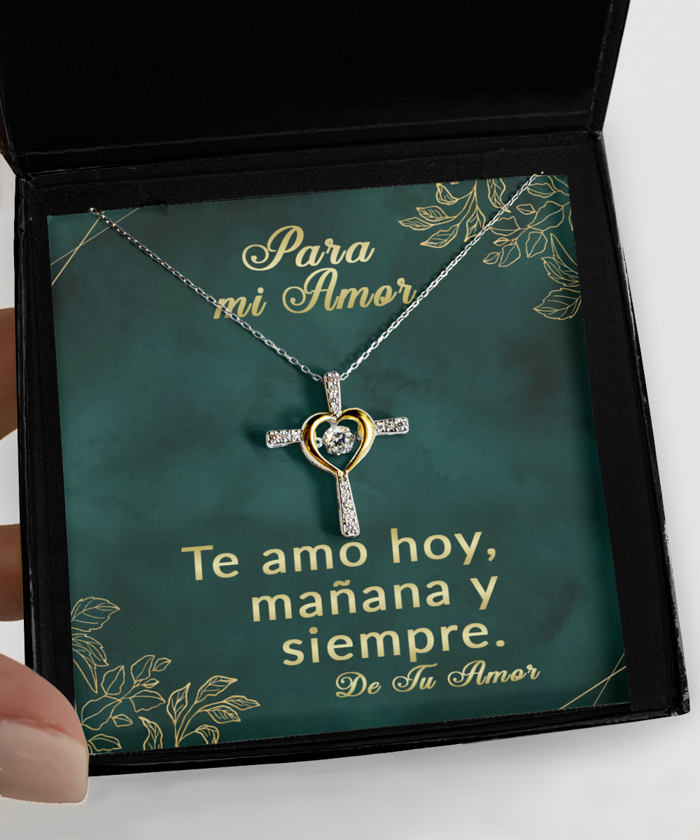 Para mi Amor Cross Necklace, Spanish Jewelry for Girlfriend, Spouse, Wife for Anniversary Christmas Birthday