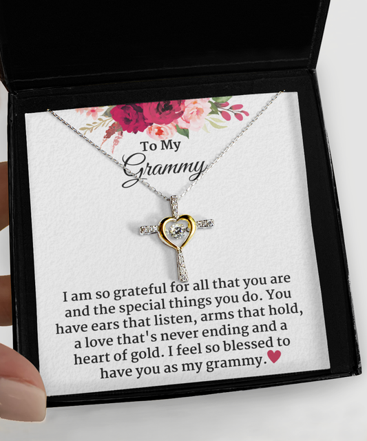 Grammy Blessing Cross Necklace Sterling Silver from Granddaughter or Grandson, Grandma, Mom or Mother in Law Jewelry for Christmas, Birthday