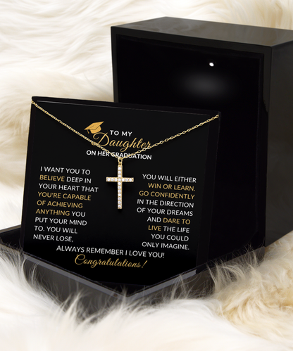 Daughter Graduation Dainty Cross Necklace, Congratulations Grad Gift for Her