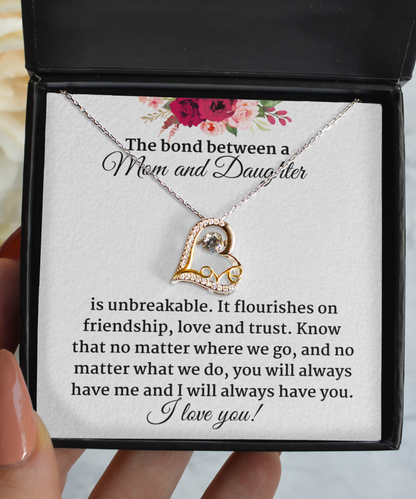 The Bond Between a Mom and Daughter Love Heart Necklace, Jewelry for Daughter Birthday, Christmas, Graduation for Her, Mother Gifts