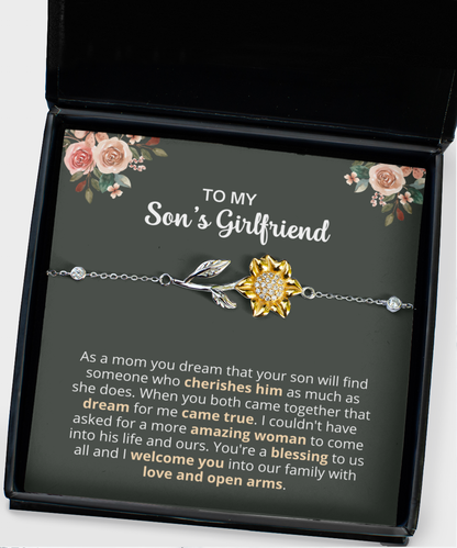 To My Son's Girlfriend Sunflower Bracelet, Bonus Daughter Birthday, Christmas Gifts from Boyfriend's Mom, Future Daughter in Law Jewelry