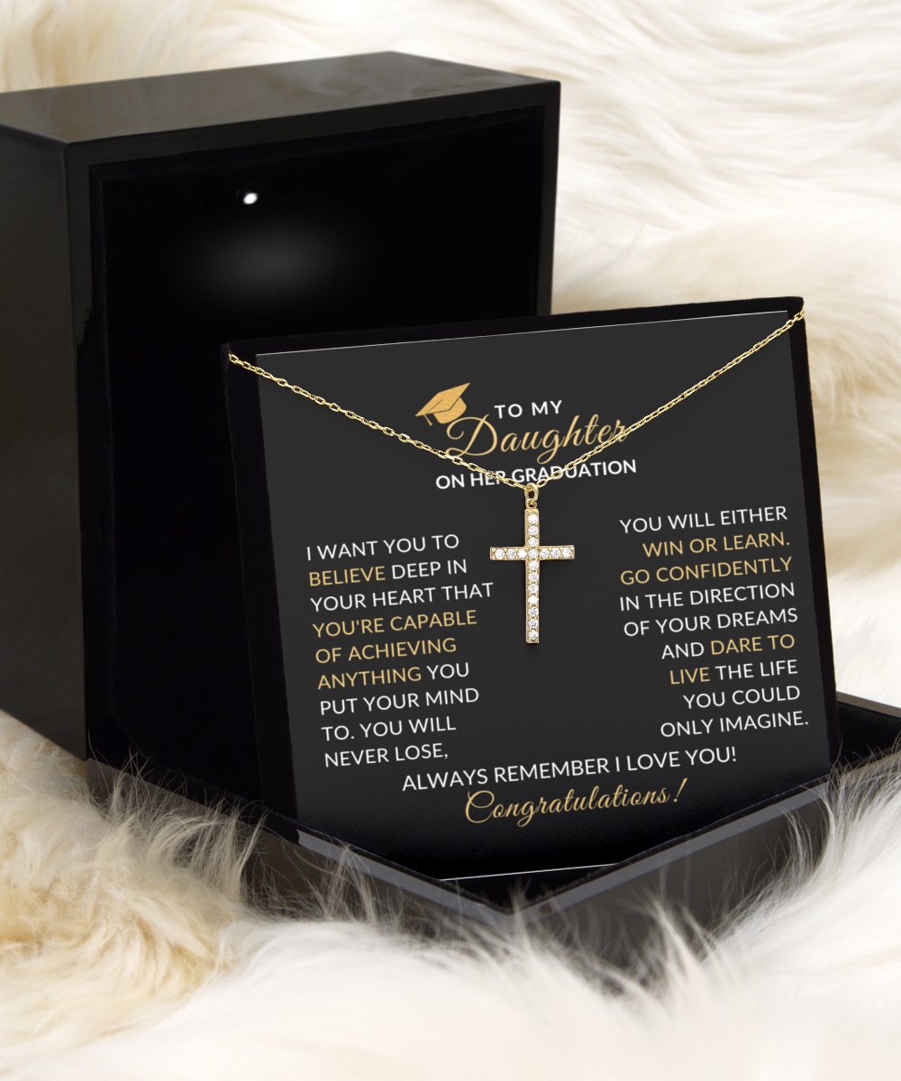 Daughter Graduation Dainty Cross Necklace, Congratulations Grad Gift for Her