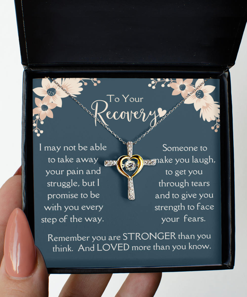 To Your Recovery Sterling Silver Cross Necklace, AA Sobriety, Cancer Recovery, Addiction Jewelry for Woman, Eating Disorder, Trauma