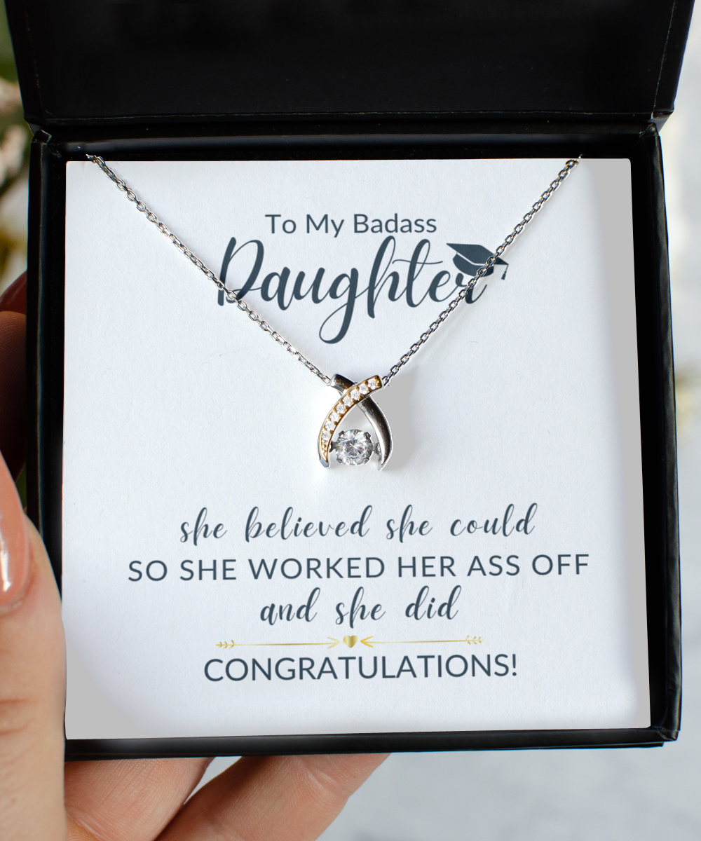 To My Badass Daughter Wishbone Necklace