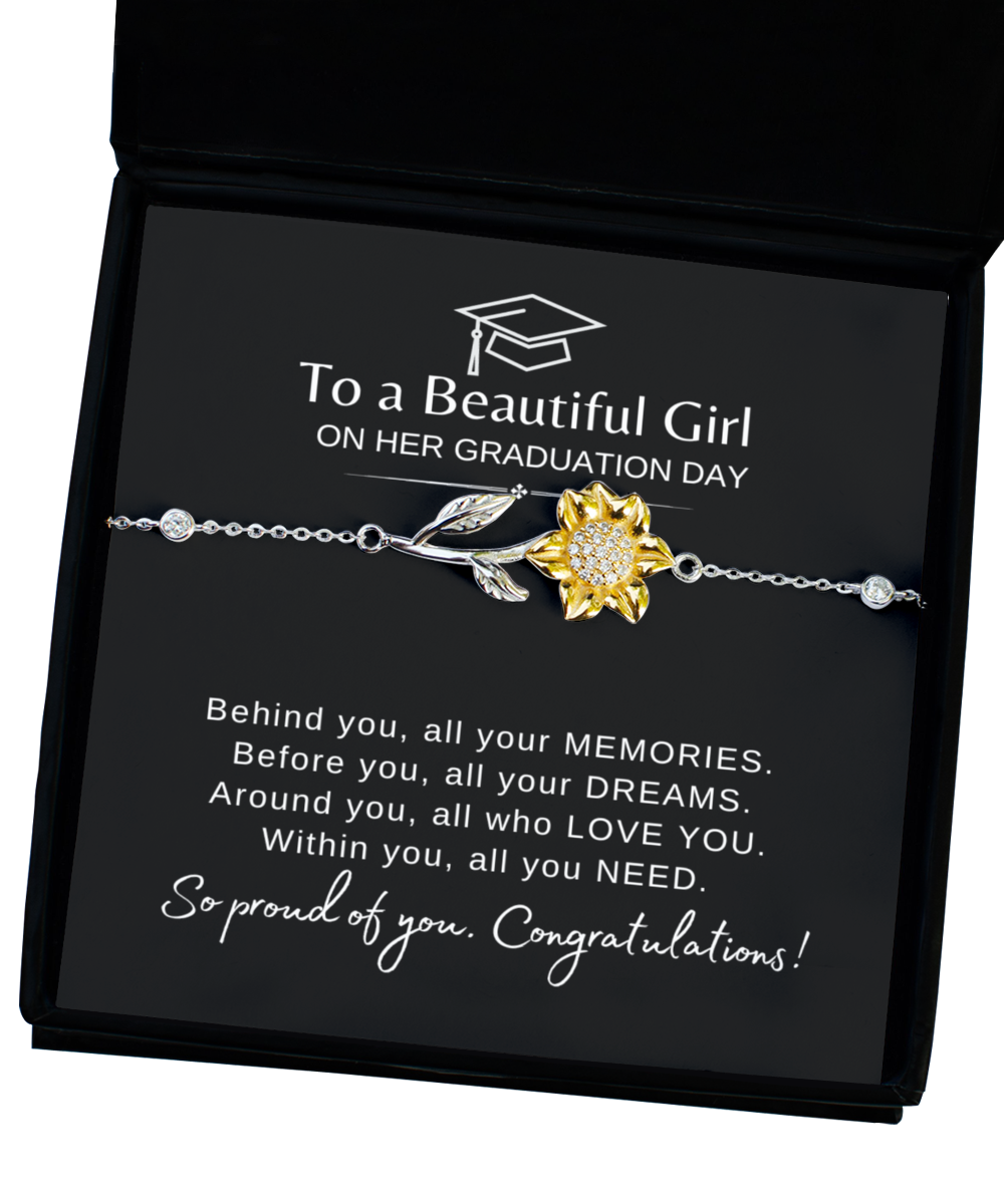 To A Beautiful Girl on Her Graduation Day Sunflower Bracelet, Congrats Grad Gift for Her