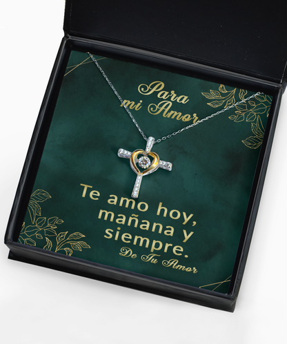 Para mi Amor Cross Necklace, Spanish Jewelry for Girlfriend, Spouse, Wife for Anniversary Christmas Birthday