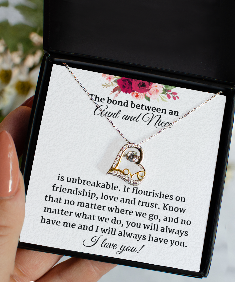 The Bond Between an Aunt and Niece Heart Necklace, Sterling Silver Jewelry Gifts for Niece or Aunty Birthday, Christmas, Graduation for Her