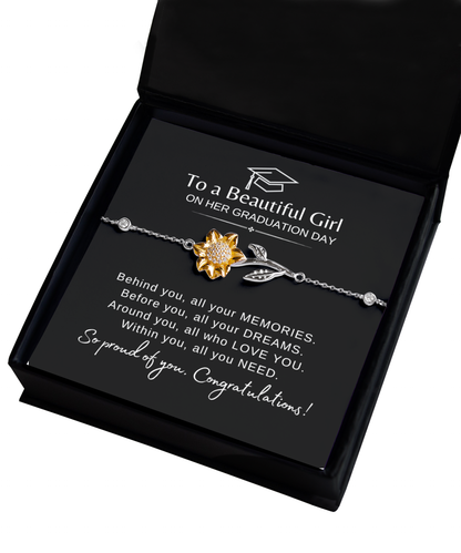 To A Beautiful Girl on Her Graduation Day Sunflower Bracelet, Congrats Grad Gift for Her