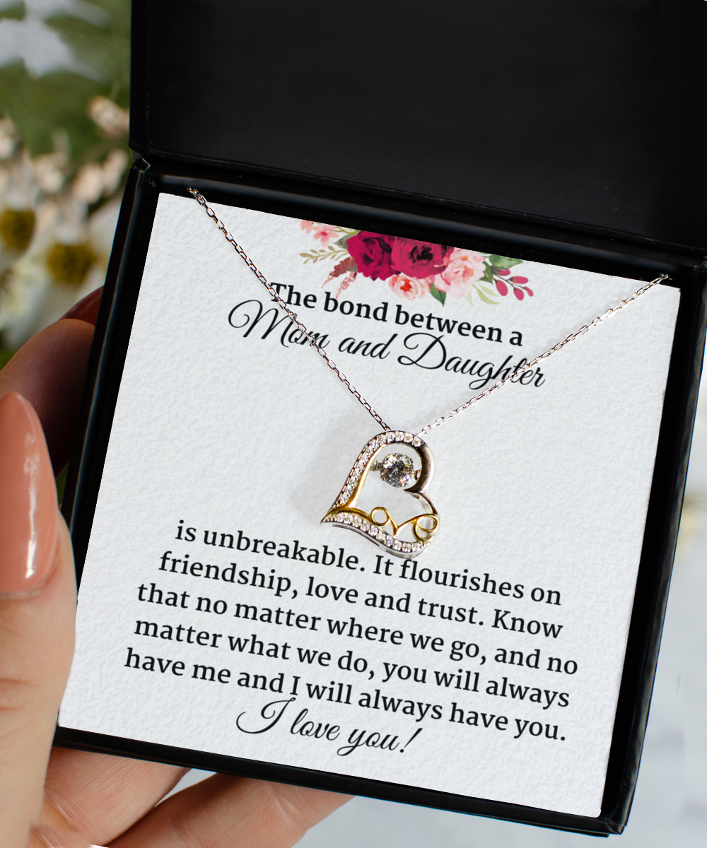 The Bond Between a Mom and Daughter Love Heart Necklace, Jewelry for Daughter Birthday, Christmas, Graduation for Her, Mother Gifts