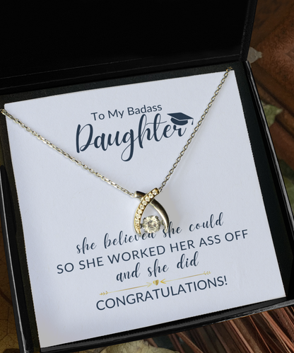 To My Badass Daughter Wishbone Necklace