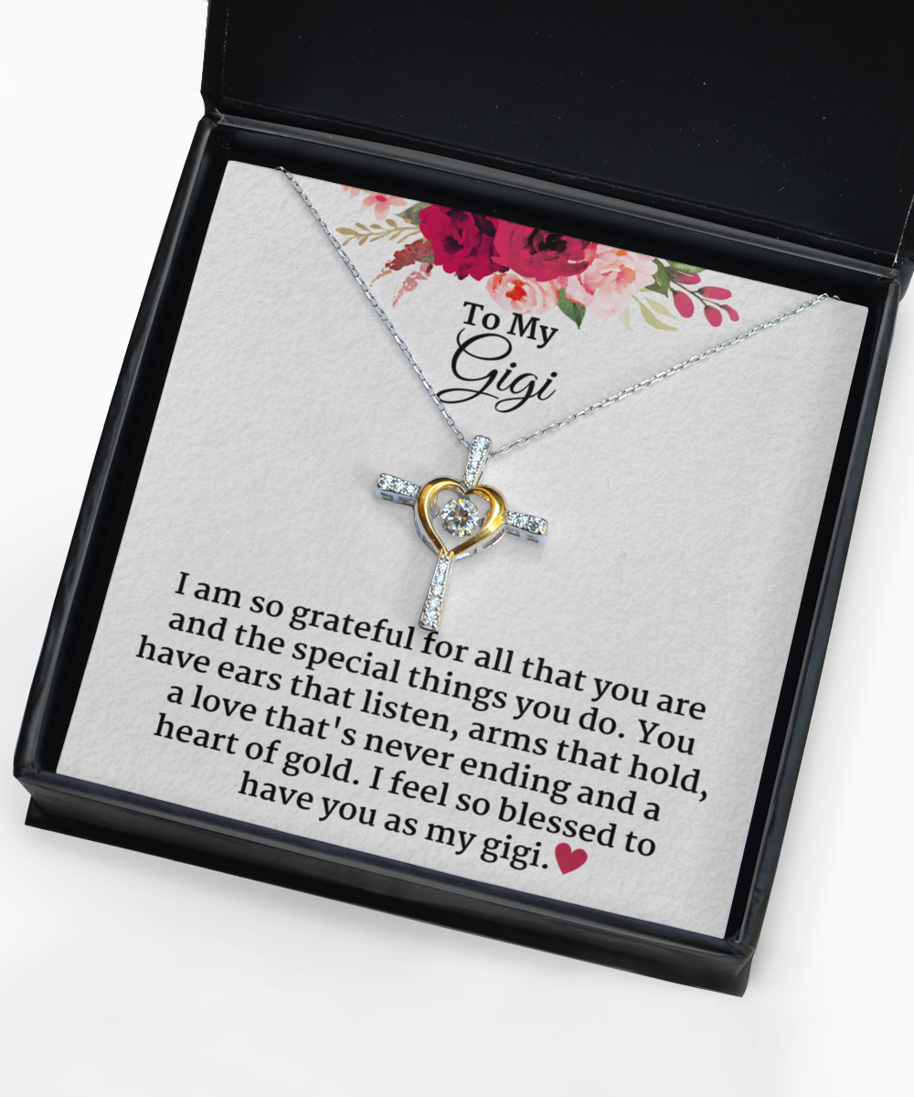 Gigi You Are a Blessing Cross Necklace Sterling Silver from Granddaughter or Grandson, Mom or Mother in Law Jewelry for Christmas, Birthday