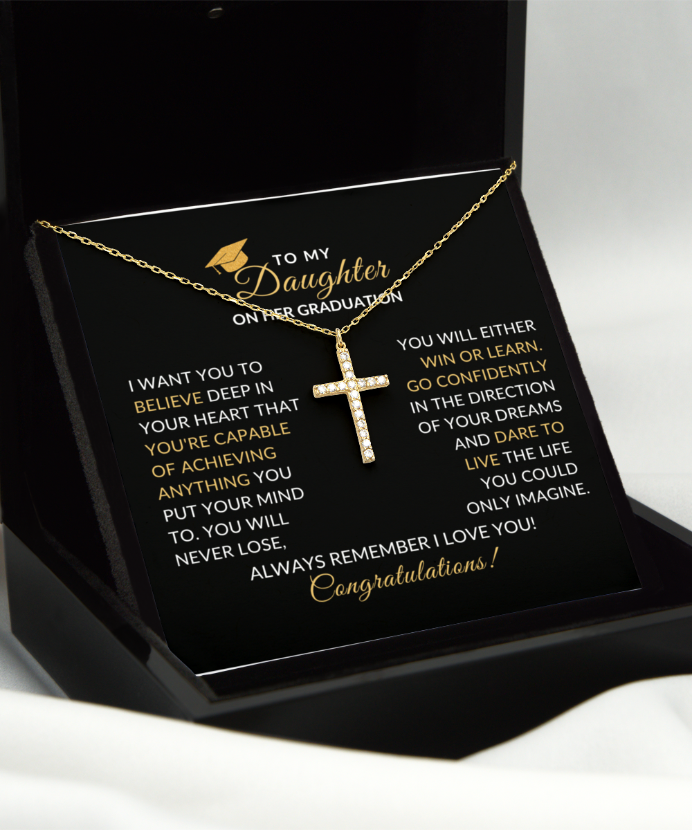 Daughter Graduation Dainty Cross Necklace, Congratulations Grad Gift for Her