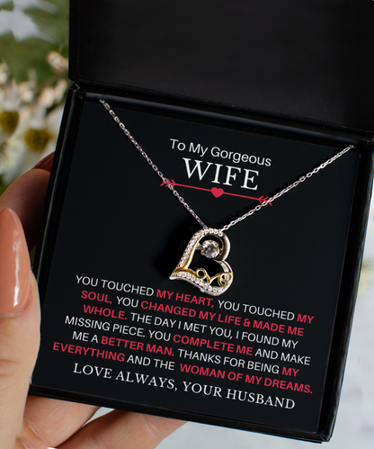 To My Gorgeous Wife Love Heart Necklace