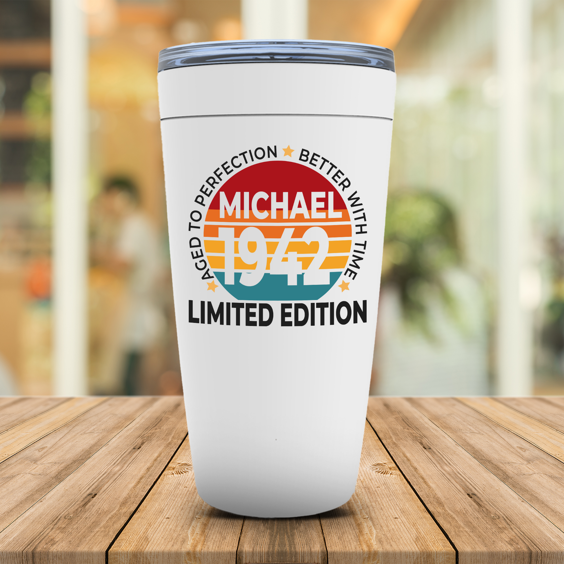 Personalized 80th Birthday Gift For Men, Born In 1942 Retro Tumbler, Custom Name Cup For Dad, Grandpa, Brother, Uncle, Eightieth Bday Party